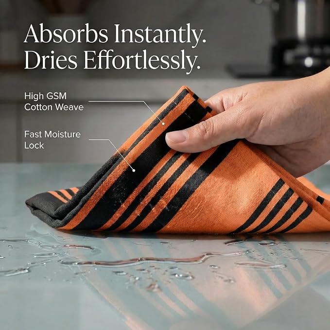 Urban Villa Kitchen Towels Cotton Dish Towels 20”x30” (Set of 6) Orange Blk - Image 2