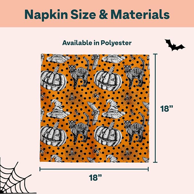 Halloween Cloth Napkins | Black Cat Spiders Spiderweb Pumpkin Table Decor | Home Dining Room and Kitchen | Absorbent, Washable, Reusable, Stain & Wrinkle Resistant | USA Made - 4pack - Image 6