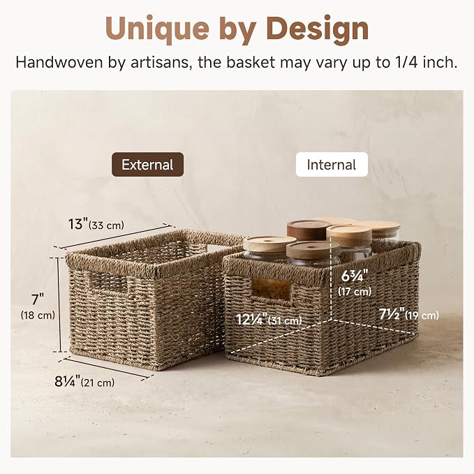 StorageWorks Wicker Baskets for Storage, Seagrass Storage Baskets, 2-Pack | Seagrass Baskets, Wicker Storage Baskets for Organizing, Wicker Storage Baskets for Shelves, Pantry Organizers and Storage - Image 3