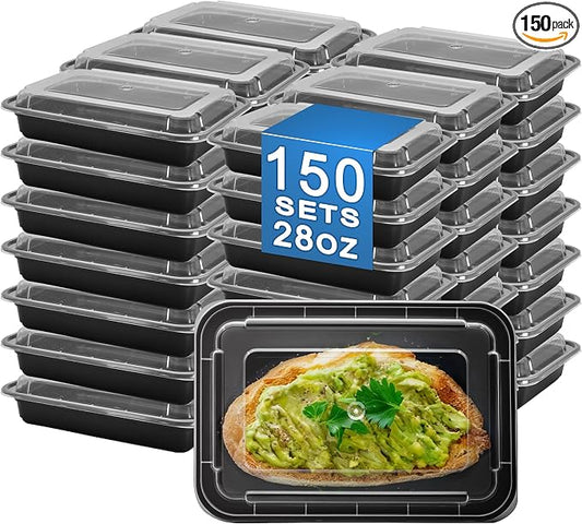 28oz Food Storage Containers with Lids,150 Sets Disposable Meal Prep Boxes | Single Serving Meal Prep Boxes,Leak-Proof, Microwave Freezer Safe,Black To-Go Containers For Lunch Portion Control & Catering by Apsic
