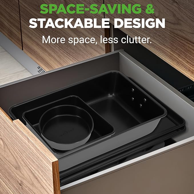 NutriChef 8-Piece Nonstick Stackable Bakeware Set – Non Toxic Carbon Steel Baking Trays W/Cookies Sheet Muffin, Loaf, Cake, Round & Square Pan – Easy To clean & Easy to Release, Oven Safe – Gray - Image 3