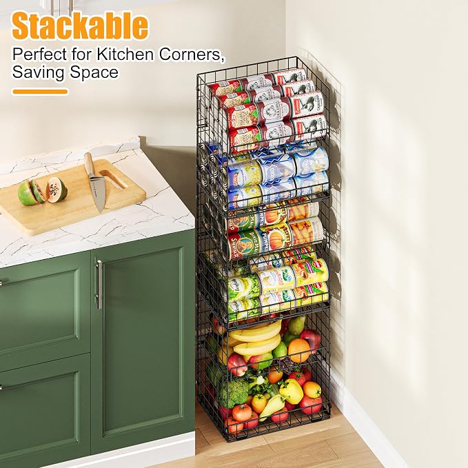 JKsmart 6-Tier XXL Stackable Wire Basket, Snack Organizer for Countertop | Pantry Organizers and Storage with Dividers & Handles, Can Organizer Space Saving Storage Bins for Snacks Fruits Veggies - Image 5