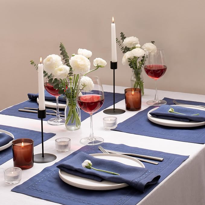 Linen Napkins Set of 4-100% Pure Linen Navy Blue Dinner Napkins with Embroidered Dot 18 x 18 inch - Hemstitch Cloth Napkins Washable for Summer and Wedding Decor - Image 7