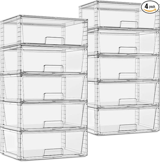 Sorbus Stackable Clear Storage Drawers, Pull-Out Organizer Bins – Large Plastic Drawer Organizers for Bathroom, Under Sink, Closet, Pantry & Kitchen Organization (10 Pack) by Sorbus