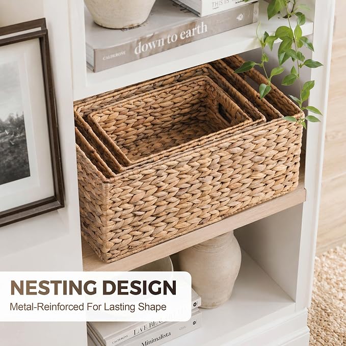 M4DECOR Set of 4 Water Hyacinth Storage Baskets for Shelves – Handwoven Wicker Baskets for Organizing, 4 Sizes (S/M/L/Jumbo) - Image 3