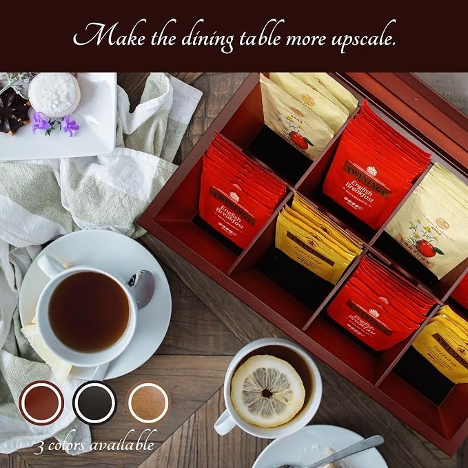 BJOYFUL&LOVED Wooden Tea Box with Glass Lid, 8-Compartment, Cherry Color | Removable Dividers Customize Storage for Tea Bags, Sugar Packets, Coffee Capsules, Jewelry, Watches and Small Accessories - Image 7