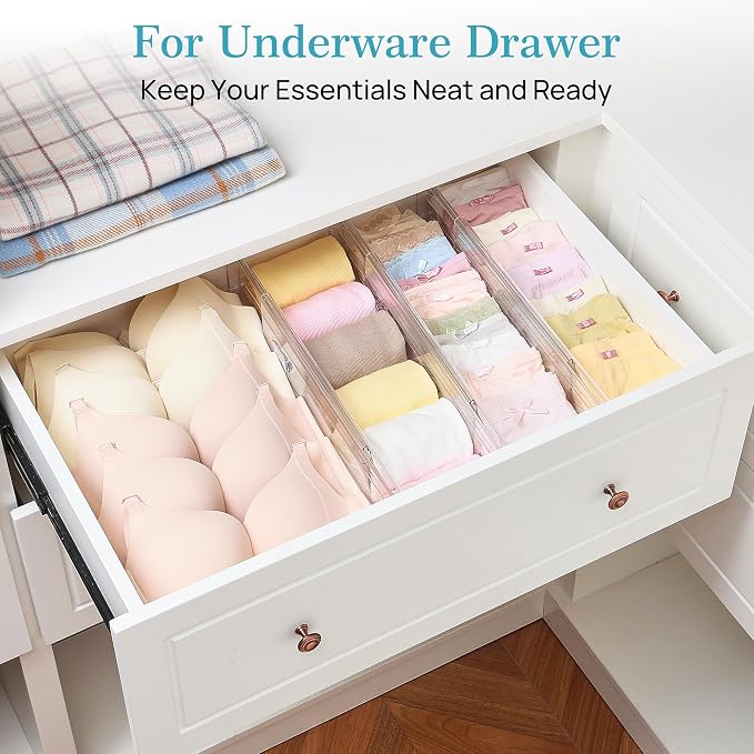 Vtopmart 12 Pack 4" Regular Upgrade Drawer Dividers for Clothes, 12.8"-22.3" Expandable Dresser Drawer Organizer, Clear Plastic Separators for Dresser, Baby Clothing, Underwear, Cosmetic, Toiletries - Image 5