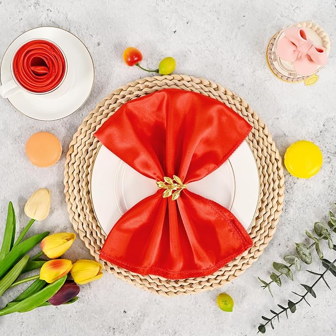 50 PCS Red Square Satin Cloth Napkins, 20 X 20 Inch | Soft Smooth, Washable Reusable, Silk Dinner Table Napkins Bulk, for Weddings Parties Banquets Dining and Restaurants - Image 2