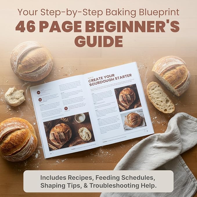 Super All-Inclusive  Sourdough Starter Kit with Pot - Sourdough Bread Baking Supplies, Scale, Oval & Round Baking Slings, 4 proofing Baskets, Bowl, Timer, Beginner Guide Recipes - Image 6