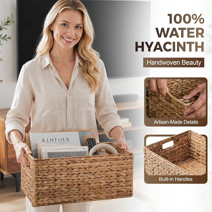 M4DECOR Set of 4 Water Hyacinth Storage Baskets for Shelves – Handwoven Wicker Baskets for Organizing, 4 Sizes (S/M/L/Jumbo) - Image 4