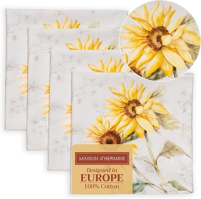 Maison d' Hermine Cloth Napkins Set of 4 Reusable 100% Cotton (20" x 20") | Everyday Square Napkins Cloth Washable Dinner Party Wedding Restaurant Hotel Kitchen Spring Summer - Candice by MaisondHermine
