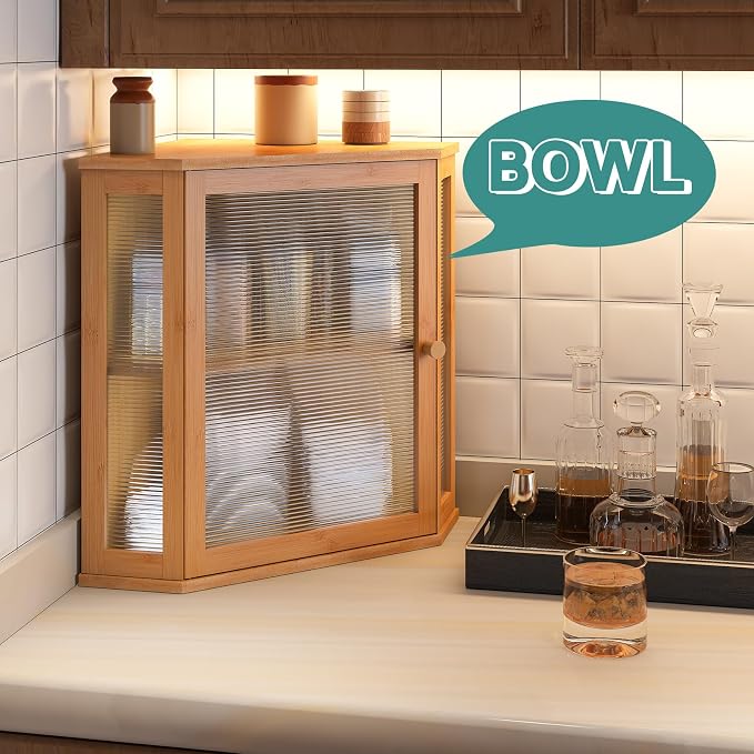 viewcare Corner Bread Box for Kitchen Counter, Bamboo Wood Large Capacity Bread Storage Bin with Acrylic Wavy Door Panel (Natural, Extra Large) - Image 8