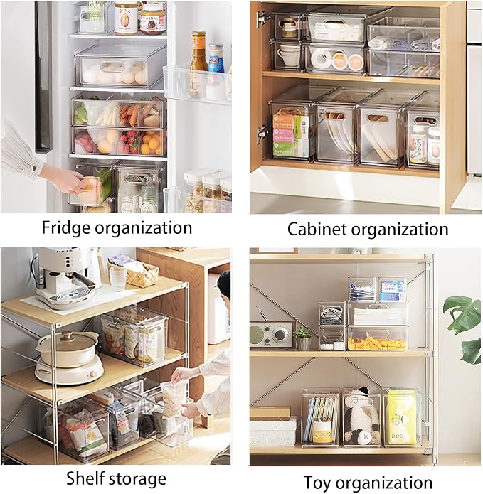 4Pack Stackable Refrigerator Organizer Bins Pull Out Drawer Large Vegetable Fruit Storage for Fridge Organizer Drawers with Handle Clear Food Storage Container Box for Kitchen Pantry Cabinet - Image 4