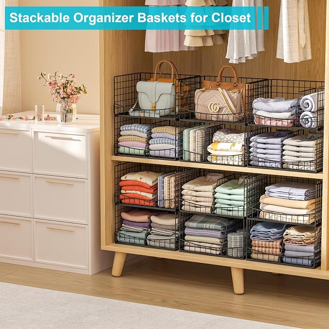 Hongtamoya 4-Tier Closet Organizers and Storage Basket with Divider, Foldable Closet Shelf Organizer System, Space-Saving Clothes Storage Drawer Organizer Bins for Wardrobe Cupboard, Black - Image 3