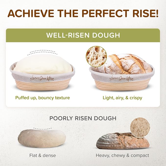 Laura's Green Kitchen Complete Sourdough Starter Kit – Sourdough Bread Baking Supplies with 2 Banneton Bread Proofing Basket, Linen Liners, Bread Lame, 5 Bread Blade for Scoring Dough, Scraper & More - Image 5