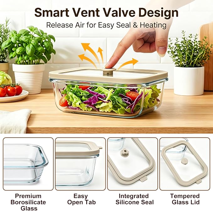 21 oz Glass Meal Prep Containers with Glass Lids, 6 Pack | Airtight Glass Glass Food Storage Containers, Non Toxic Glass Lunch Containers for Leftovers, Microwave, Oven, Freezer - Image 3