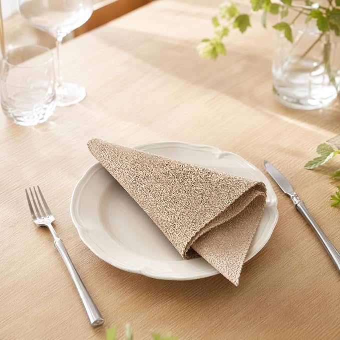 17x17 Solid Brown Linen Napkins Set of 12 Washable Thanksgiving | Hosting Thanksgiving? This set of 12 washable brown cloth napkins perfectly complements your autumn harvest decor. by UWWGKK