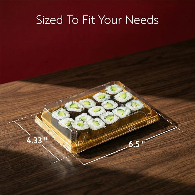 Restaurantware Plastic Sushi Trays 100 Pack of 6.5 x 4.33 x 1.57 Inch With Clear Lids Leak-Resistant Sushi Take Out Boxes Stackable Containers For Grab-And-Go - Image 2