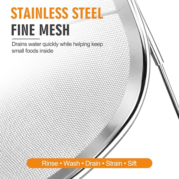Palksky Over the Sink Colander, Stainless Steel Fine Mesh, 6 Quart 2 Pack | Expandable handles fit most sinks; fine mesh drains pasta, rice & produce - Image 6
