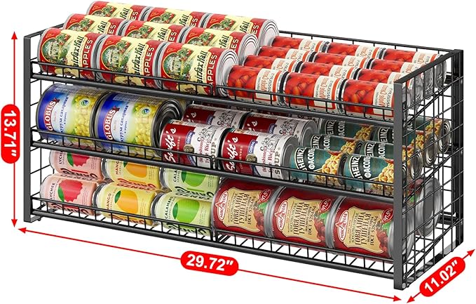 3 Tier Stackable Can Rack Organizer for Pantry Shelf, Adjustable Extra-Long Can Holder for Kitchen Storage, Sturdy Standing Rolling Can Dispenser for Canned Food Goods Drink Soup up to 96, Black - Image 2