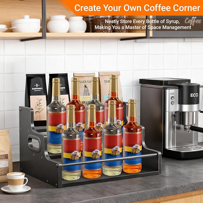YQBRAO 3-Tier Liquor Bottle Display Shelf, 16-Inch, Black | Holds up to 12 bottles with clear stepped visibility for whiskey, bar carts, compact counters, and home bars. - Image 7