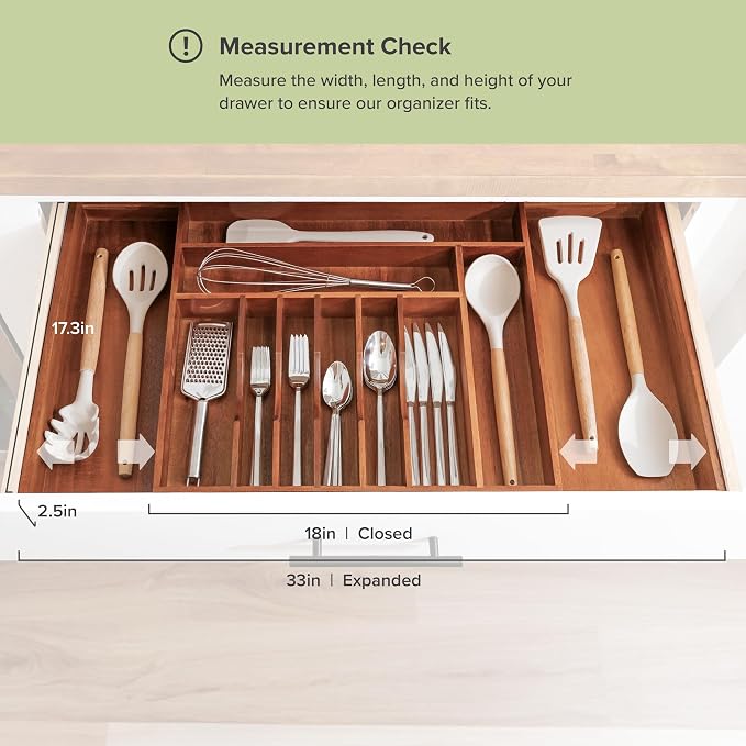 Silverware & Utensil Drawer Organizer, 18-33 in, Acacia | Cutlery, flatware, food-safe contract grade, kitchen drawer fit - Image 4