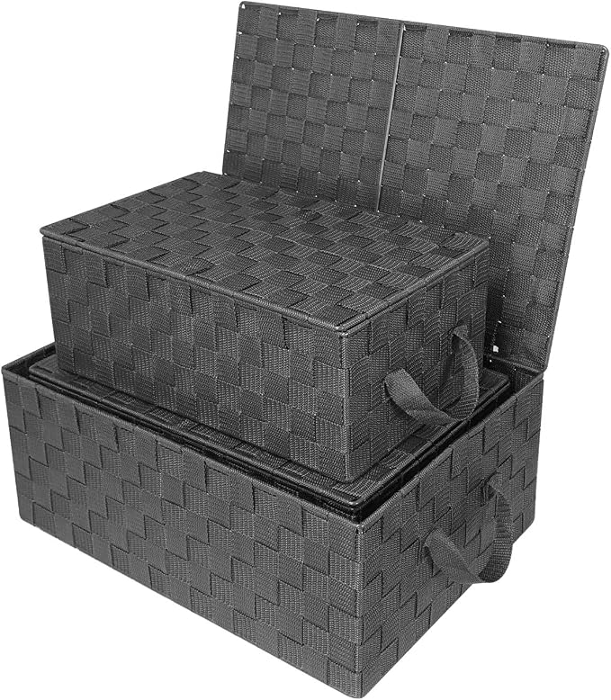 Sorbus Set of 3 Storage Baskets for Organizing with Lid, Mesh Hand-Woven Design, Linen Closet Organizers and Storage, Organizer Storage Baskets for Shelves, Variety Pack Organizers and Storage (Gray) - Image 5