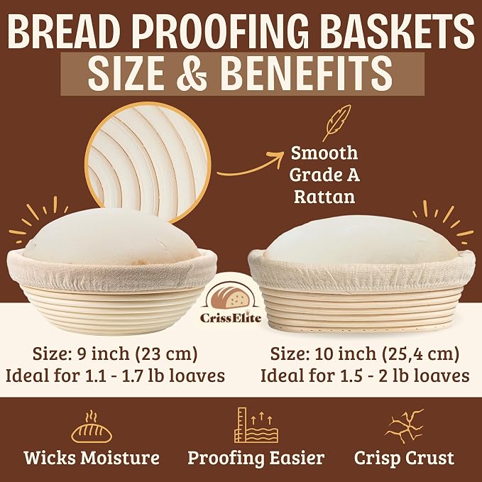 Sourdough Starter Kit – Complete Sourdough Bread Baking Supplies with 24oz Glass Sourdough Starter Jar, 9” Round & 10” Oval Banneton Proofing Basket Set, Sourdough Tools – Artisan Gift for Bakers - Image 7