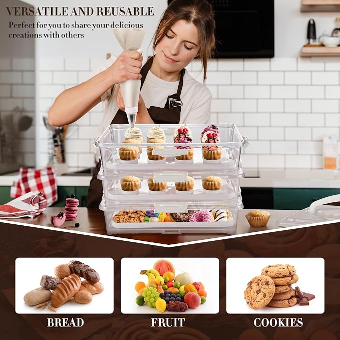ARC 3-tiers White Cupcake Carrier, Holds up to 36 Cupcakes or 3 Large Cakes | Cupcake Holder and Cake Transport Container- BPA-Free, Great for Parties & Festivals - Image 5