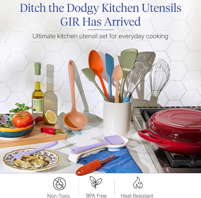 GIR: Get It Right 10-Piece Silicone Ultimate Kitchen Utensil Set – Spatulas, Ladle, Flip, Spoons, Whisk, Peeler & Spoonula – Nonstick, Non-Toxic, Heat-Resistant – Mediterranean - Image 2