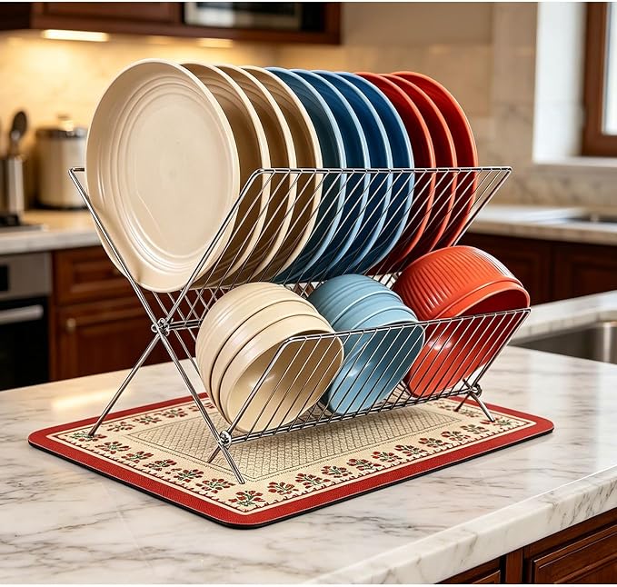 Stainless Steel Foldable Dish Drying Rack, 2 Tier Collapsible Kitchen Rack for Counter - Image 2