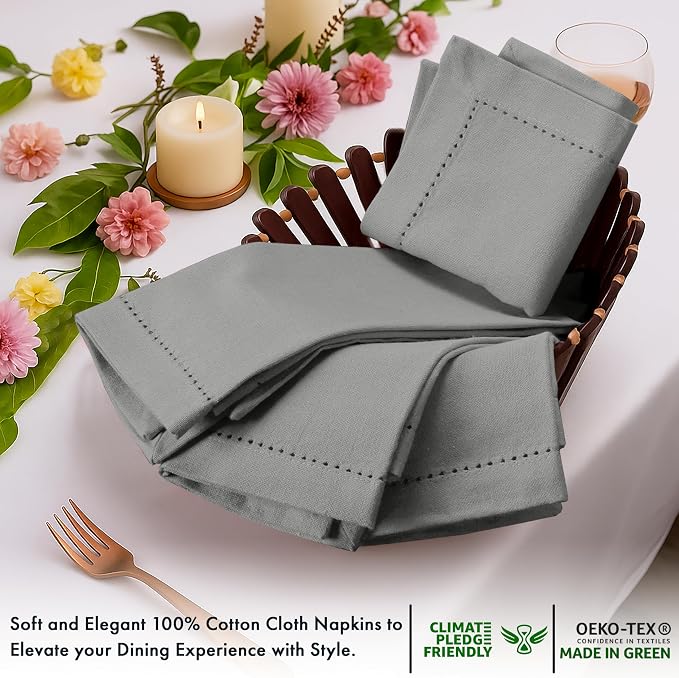 Ruvanti Cloth Napkins Set of 12, 100% Cotton High GSM 18x18 Inches, Hem Stitched Corners, Soft, Washable, Highly Durable & Absorbent, Perfect for Parties, Christmas, Thanksgiving Dinners – Wild Dove - Image 4