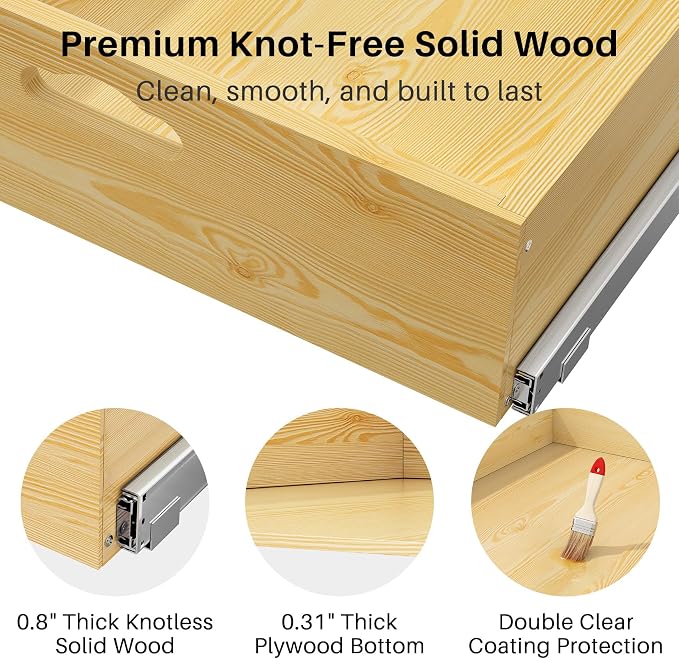 Pull Out Cabinet Organizer, Soft Close Slide Out Solid Wooden Drawers(21"W X 21"D x 6.2''H), Heavy Duty Full-extension Roll Out Shelves for Kitchen Cabinets,Pantry & Closet Organizers and Storage - Image 8