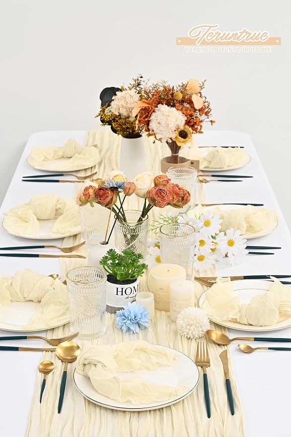 84 Packs Gauze Cheesecloth Napkins 20 x 20 Inch Ivory Wrinkled Dinner Napkins, Ivory Rustic Boho Soft Cloth Napkin for Wedding Party Event Dinner Table Decoration - Image 6