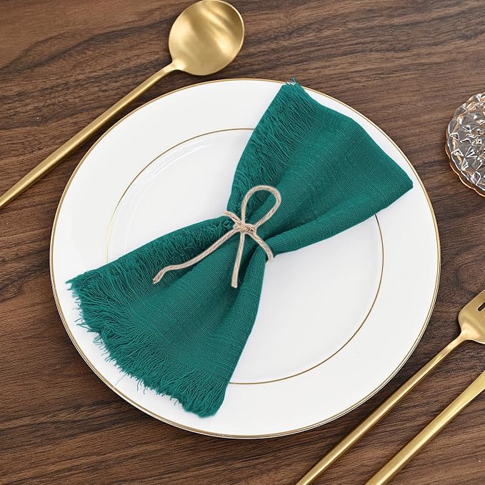 36 Pack Teal Cotton Linen Napkins 16 x 16 Inch Teal Napkins Cloth Handmade with Fringe Soft Cloth Napkin Washable Rustic Dinner Napkin for Wedding Party Dinner Table - Image 6