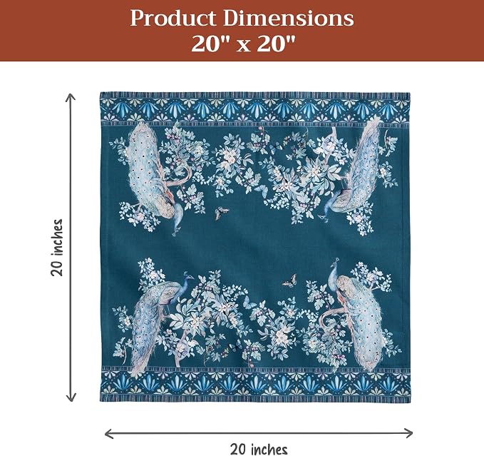 Maison d' Hermine Cloth Napkins Set of 4 100% Combed Cotton (20" x 20") | Everyday Square Napkins Cloth Washable Dinner Party Wedding Hotel Kitchen Spring Summer - Peacock Utopia - Deep Sea - Image 5