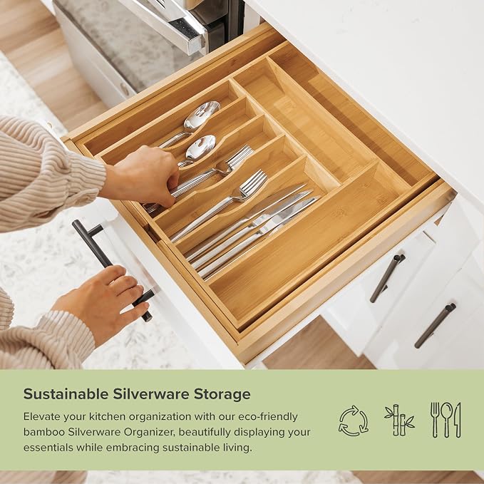 Silverware & Utensil Drawer Organizer, 14-25 in, Bamboo | Cutlery, flatware, food-safe contract grade, kitchen drawer fit - Image 4