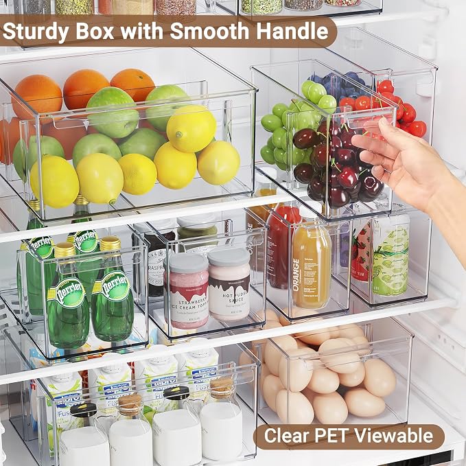 Clear Plastic Storage Bins with Dividers for Fridge Pantry Organizers and Storage Containers, 3 Pack Large Acrylic Stackable Sturdy Storage Boxes for Home Edit and Cabinet Organizers C6-2 - Image 5