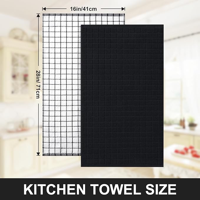 Homaxy Large Premium Cotton Kitchen Towels 16"x 28", 12 Pack, Black | Natural Ring Spun 390 GSM Dish Towels, Super Absorbent Terry Kitchen Hand Towels, Soft Tea Towels with Hanging Loop - Image 5