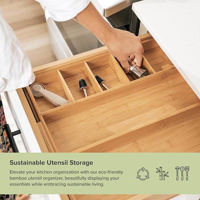 Utensil & Junk Drawer Organizer, 10.5-19 in, Bamboo | Food-safe contract grade, 100% sustainable wood, non-slip, adjustable - Image 5