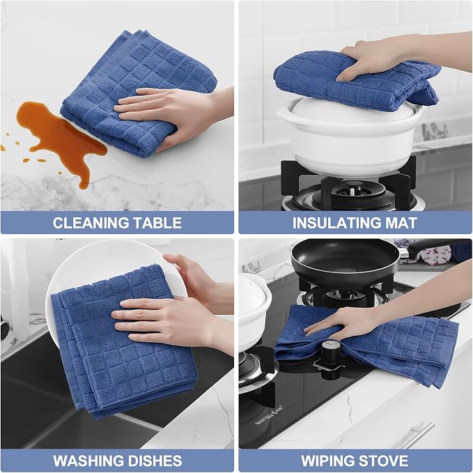 Homaxy Premium Ring Spun Cotton 390 GSM Kitchen Towels, 6 Pack, Navy Blue | 16" x 28" Large Dish Towels, Super Absorbent Terry Hand Towels, Soft Tea Towels with Hanging Loops - Image 4
