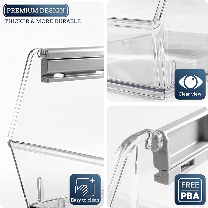 HOMESTEAD Set of 2 Small Stackable Storage Bins, Clear Plastic Organizer Bins, Open Front Design for Kitchen Pantry, Fridge, Cabinet, Bathroom and Snack Organization - Image 4