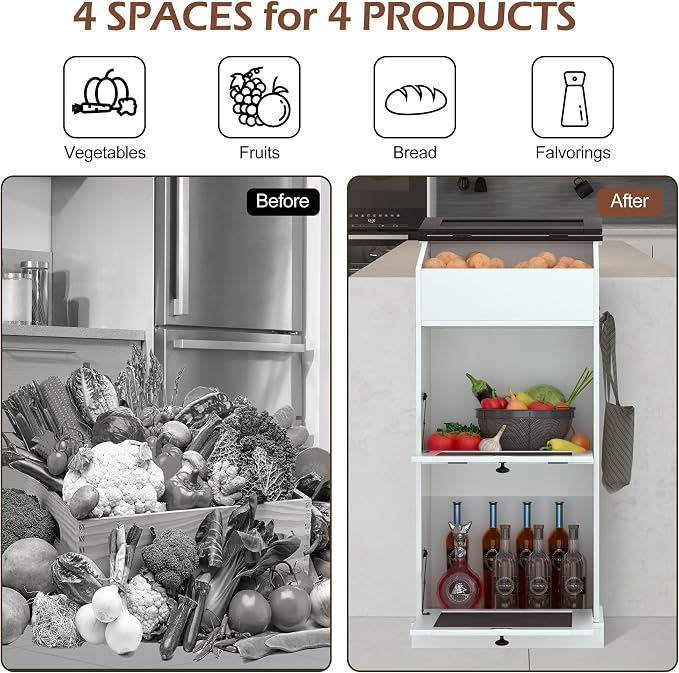 Wooden Potato and Onion Storage Bin w/Lid, Large Capacity and Ventilated Design, Ideal for Pantry, Kitchen White - Image 2