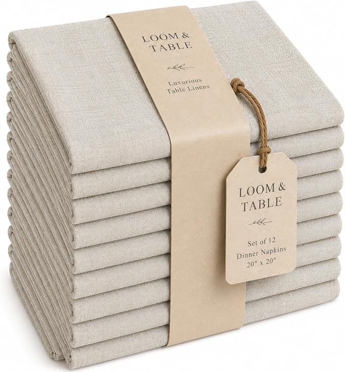 Juniper Sage Polyester Napkins by Loom & Table - Set of 12 - Elegant, Wrinkle-Resistant, Machine Washable – Luxury Napkin for Dining Room, Weddings, Dinner Parties, Holidays, Birthdays - 20 X 20 by LoomandTable
