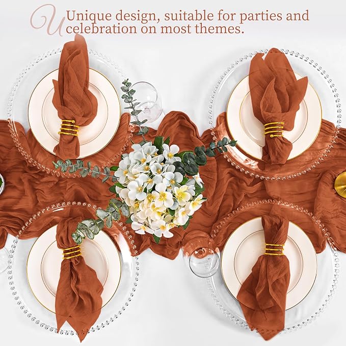100 Pack Terracotta Fall Napkins 20x20Inch Cheesecloth Napkins | Elegant Cloth Napkins for Table, Washable Rustic Boho Gauze Napkins, for Wedding Party Bridal Baby Shower Dinner Table Decor - Image 6