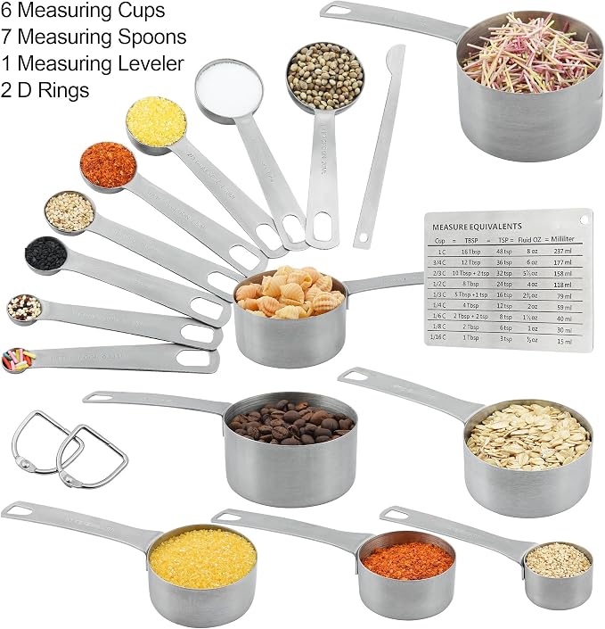 Measuring Cups and Spoons Set, Stainless Steel Measuring Cups Spoons Complete Set of 19pcs Professional Measurer Scoops Ingredients Liquid or Dry Heavy Duty Solid Measurment Cup - Image 2