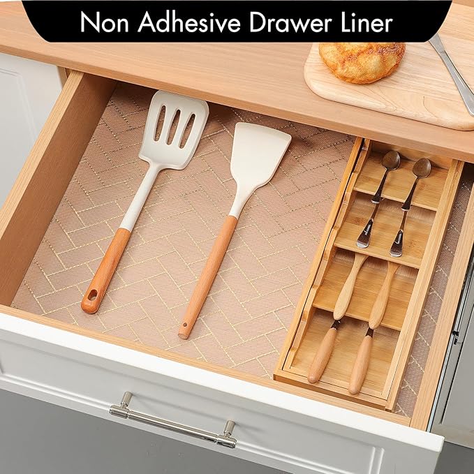 Cooyes Shelf Liner for Kitchen Cabinets – Non-Adhesive Waterproof Drawer Liner – Durable EVA Material Easy-to-Cut Shelf Paper for Refrigerator, Cupboard, Dresser with Modern Pattern - Image 2