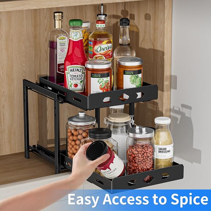 BOIVSHI Pull Out Spice Rack, Save Cabinet Space, 9.7''Wx10.8''Dx9.2''H | 2 Tier Cabinet Spice Organizer Height Adjustable, Vertical Spice Rack Maximizes Storage Space Inside the Cabinet - Image 2