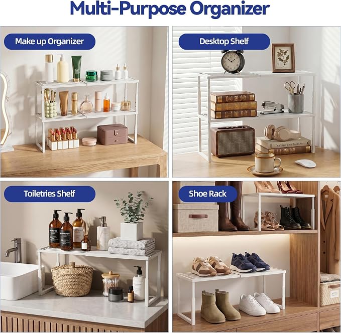2 Packs Expandable Cabinet Shelf Organizer, Stackable Countertop Shelves | 15.8''- 25.5'' In Cabinet Shelf, Adjustable Kitchen Cabinet Organizer for Pantry Organizer, CupBoard Organizers and Storage - Image 6