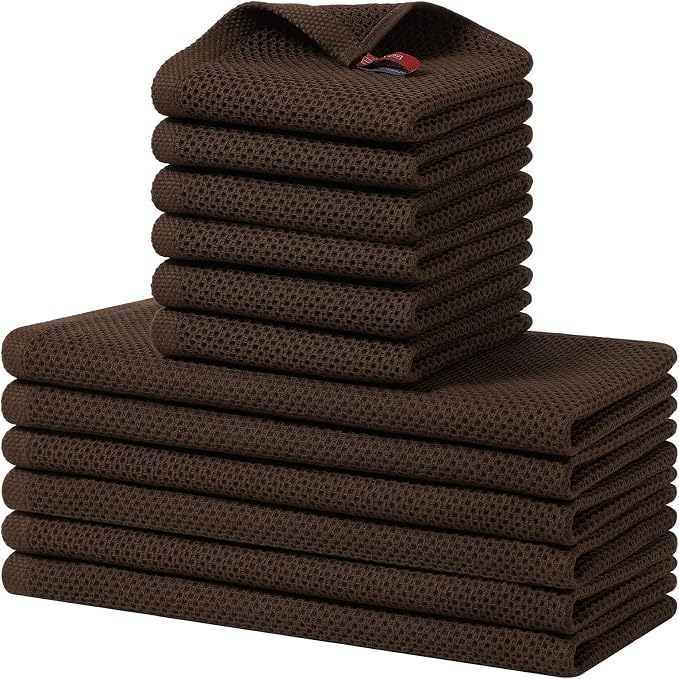 Homaxy 12 Pack 100% Cotton Kitchen Towels and Dishcloths Set, Dark Brown | 12 x 12 Inches and 13 x 28 Inches Kitchen Towels Set, Ultra Soft Absorbent Dish Cloths for Washing Dishes by Homaxy